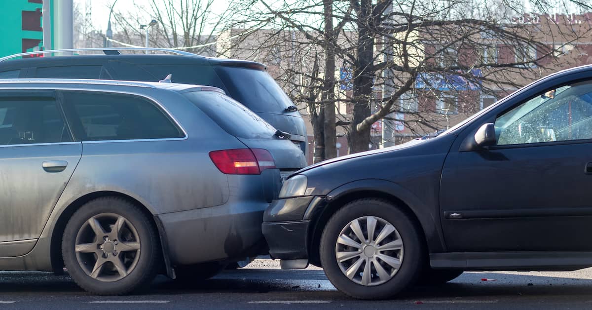 two vehicles in a rear-end collision