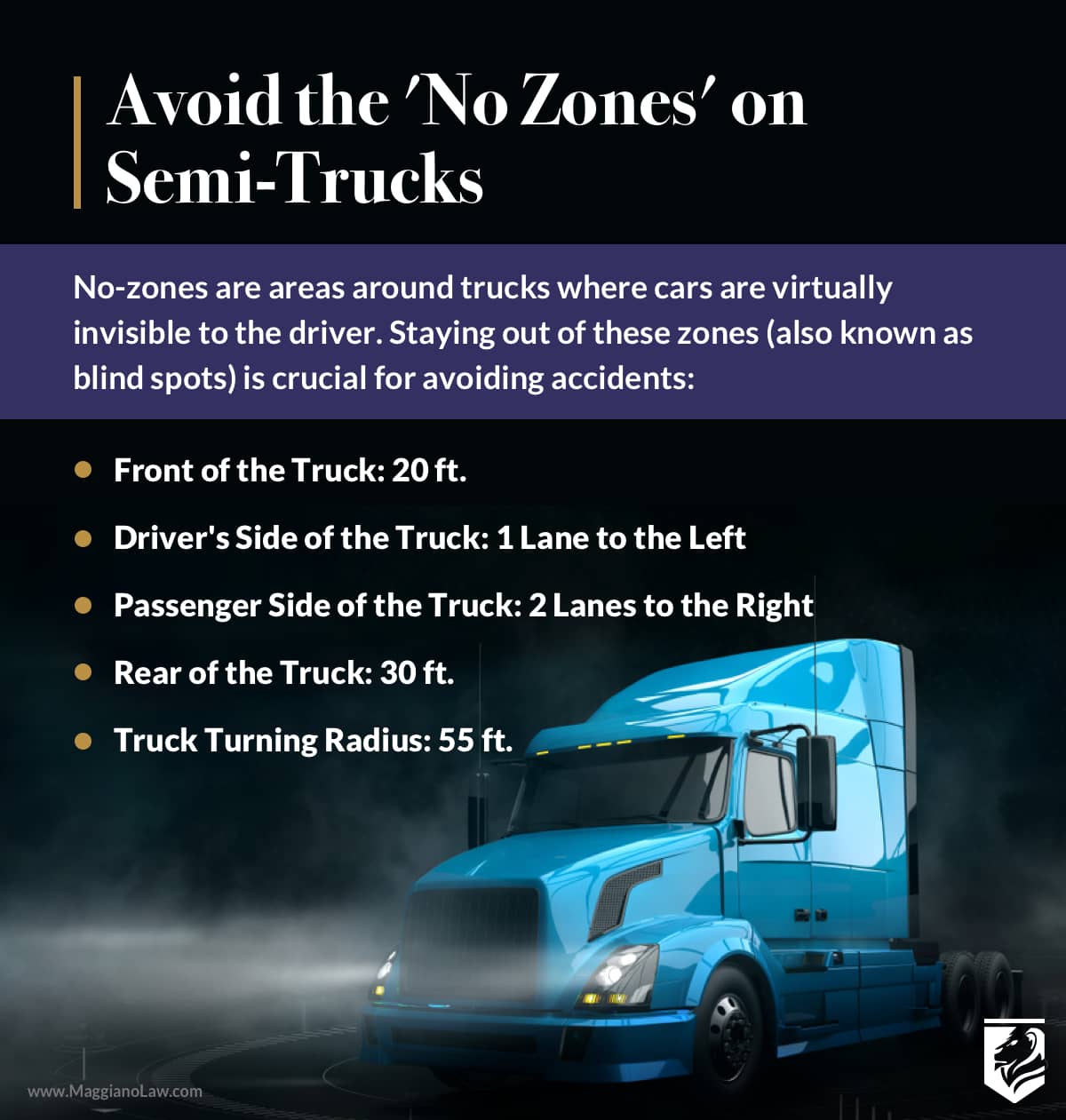 Avoid the 'No Zones' on Semi-Trucks | Maggiano, DiGirolamo and Lizzi