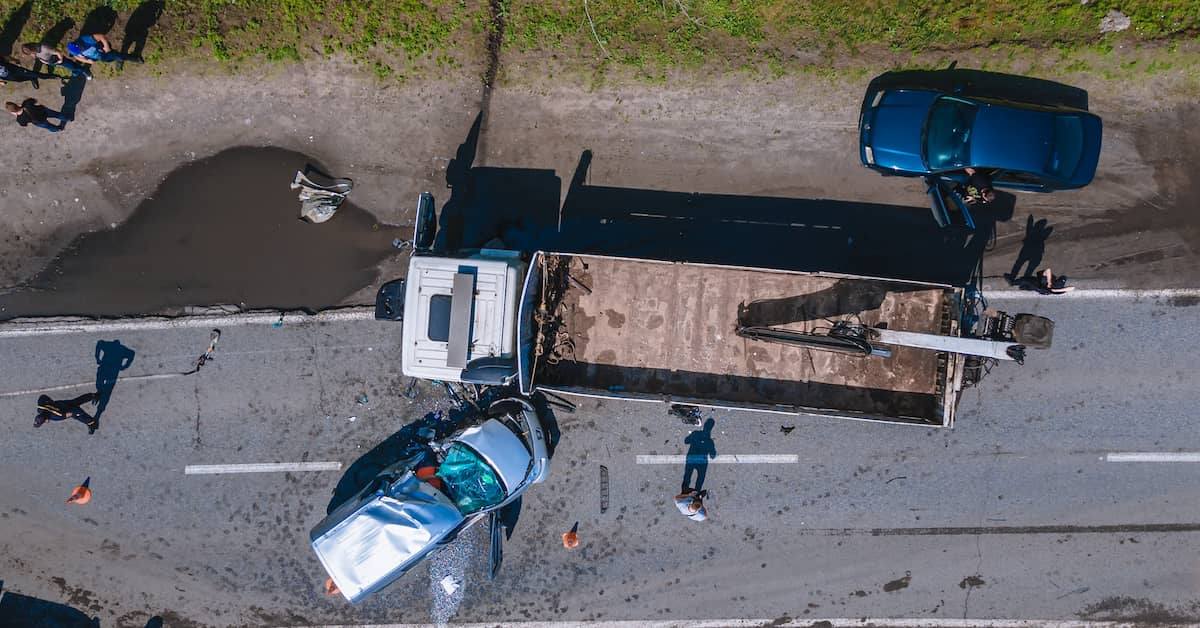 Aerial view of a truck accident. | Maggiano, DiGirolamo & Lizzi