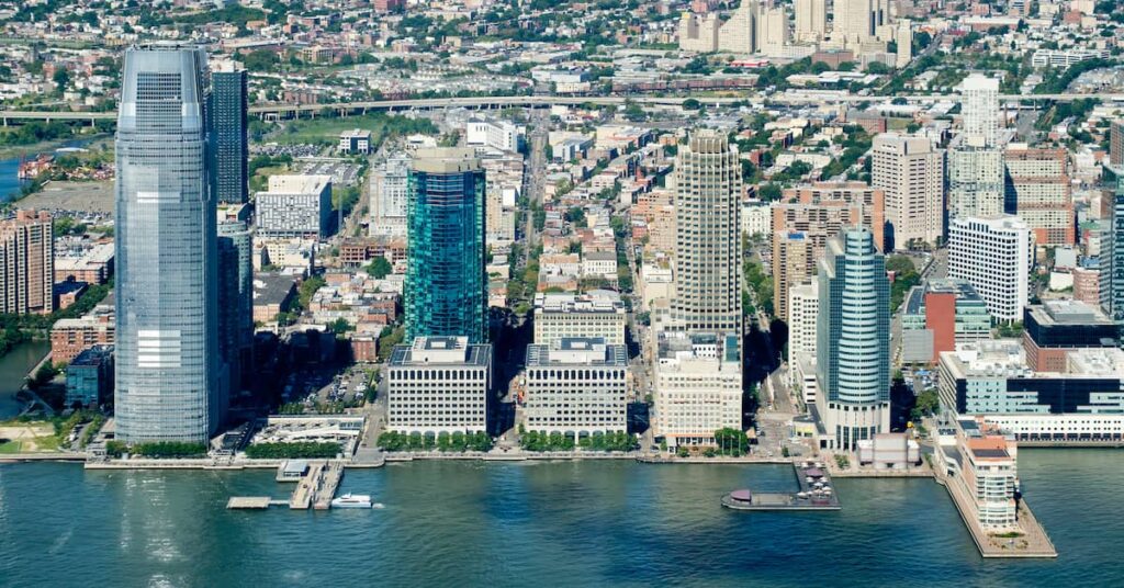 Jersey City, New Jersey — aerial view on a summer day