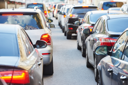traffic jam in a city street road